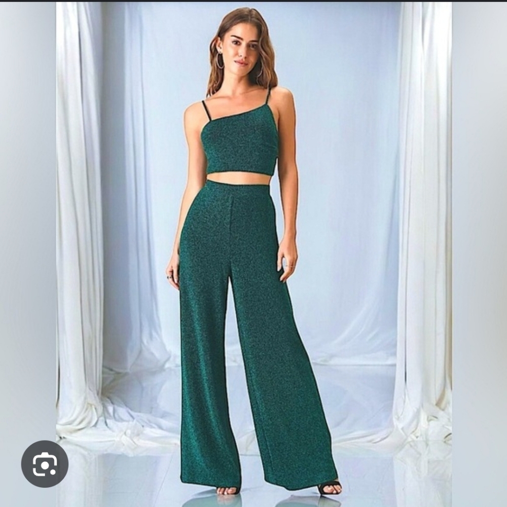 Lulu's Spakle Merriment Two Piece Set With Wide Leg Pants, Sz L